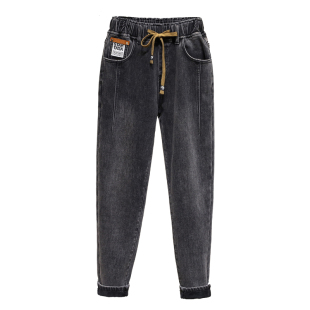 大码加绒牛仔裤女胖MM加厚妈妈裤子显瘦胯宽大腿粗高腰宽松哈伦裤