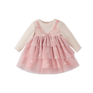 [7A抑菌]女童连衣裙春款拼接网纱法式春季儿童裙子甜美宝宝公主裙