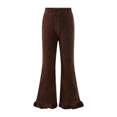 Little Naive儿童灯芯绒喇叭裤秋装新款女童丝绒拼接微喇裤 百搭