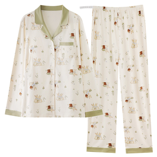 哺乳期睡衣女款春秋季纯棉长袖产后可喂奶全棉秋冬月子薄款家居服