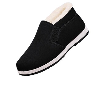 冬季老北京绵羊毛棉鞋男士中老年保暖防滑高帮鞋一脚蹬棉靴男加绒