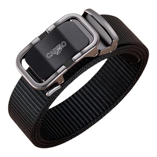 卡帝乐鳄鱼帆布腰带自动扣黑色皮带男士编织裤腰带学生军训裤带潮