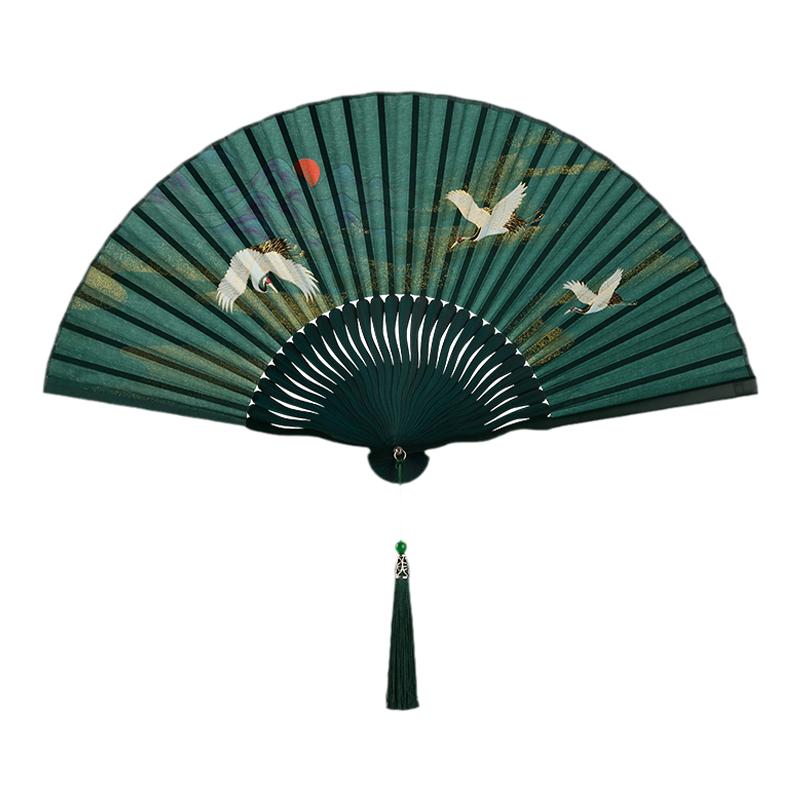 追师古风仙鹤竹扇夏季仙气汉服国风折叠扇子便携全竹小扇子男女式