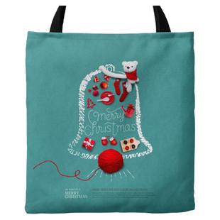 绿圣诞线球帆布包数码印花手提单肩购物袋自习包书包企业礼品定制