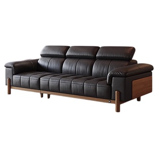 顾家家居实木白蜡木实木中古风2025新款家用客厅头层真皮直排沙发