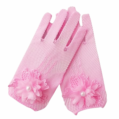 儿童蕾丝手套舞蹈女童礼服公主手套走秀表演出五指黑粉红白色手套