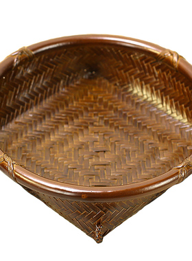 仿古竹编茶点盘中式水果篮收纳筐馒头筐家用圆形簸箕零食复古道具