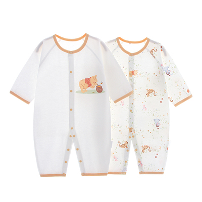 迪士尼婴儿衣服夏季薄款宝宝连体衣夏款超薄空调服长袖爬服哈衣