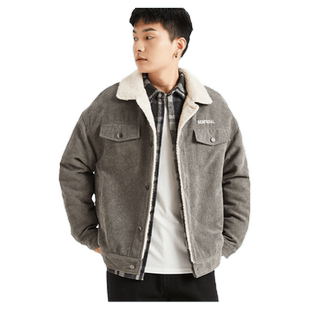 唐狮外套男冬季新款灯芯绒仿羊羔毛短款外套保暖休闲夹克时尚外套