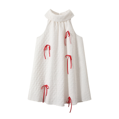 红色蝴蝶结无袖娃娃裙