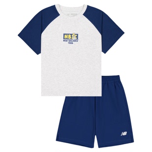Newbalance nb官方童装 4-14岁男女童夏季新品印花插肩袖短袖套装