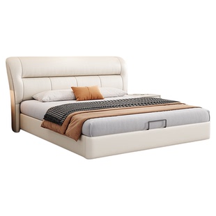 2025新款真皮床北欧双人床实木现代简约高端大气床主卧头层牛皮床