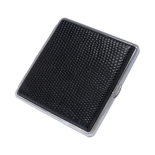 聚变手工皮具高端黑色蜥蜴皮真皮镶面方形金属烟盒20支装商务定制