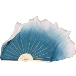 梁祝舞蹈扇子跳舞扇水墨蓝色渐变古典舞胶州秧歌扇成人女真丝绸扇