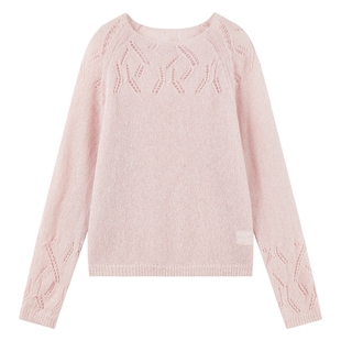 秋水伊人套头镂空针织衫女2026春季新款长袖打底针织上衣圆领毛衣