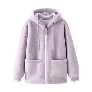 森马外套女仿羊羔毛摇粒绒双面穿宽松上衣2025冬新款卫衣夹克女装