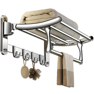 不锈钢毛巾架卫生间免打孔浴室置物架酒店浴巾架厕所收纳五金挂件