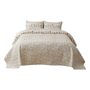 韩国密道纯棉床盖单件双面斜纹全棉绗缝被三件套四季防滑夹棉床单