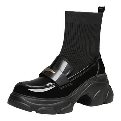 红蜻蜓厚底袜靴圆头短靴