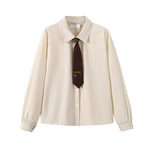 加绒加厚磨毛白色衬衫女长袖叠穿内搭衬衣学生甜美系带蝴蝶结上衣