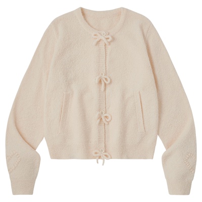 PSO Brand女装【含羊毛】MIU系蝴蝶结长袖针织开衫毛衣保暖百搭秋