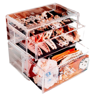 透防尘首饰盒发饰收纳皮筋发夹抓夹大肠圈梳妆盒大容量饰品收纳盒