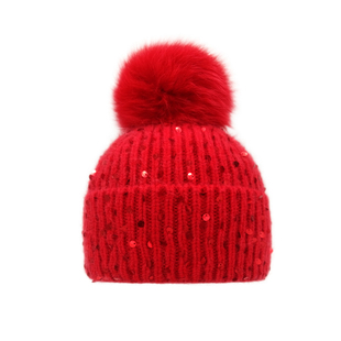 冰岛儿童亮片兔毛针织帽子男女宝宝秋冬保暖护耳狐狸毛球毛线帽潮