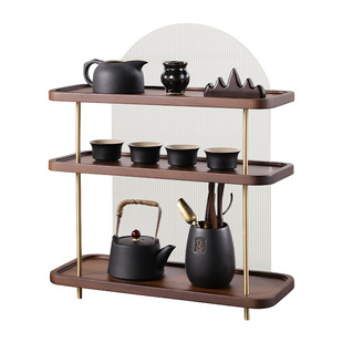 胡桃实木质分层置物架咖啡角厨房整理桌面台面茶具杯子中古收纳架