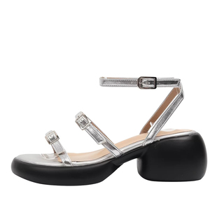 复古风厚底罗马凉鞋女2026年新款夏季银色露趾搭扣百搭增高休闲鞋