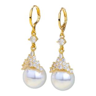 复古港风微镶皇冠珍珠耳扣轻奢高级感流行耳坠奢华百搭显脸瘦耳饰