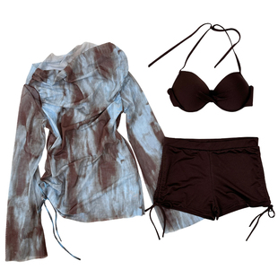 美拉德性感游泳衣女款2024新款爆款分体保守遮肚显瘦大胸聚拢泳装