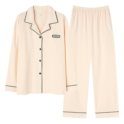 情侣睡衣纯棉长袖春秋款女士简约休闲男士舒适开衫全棉家居服套装