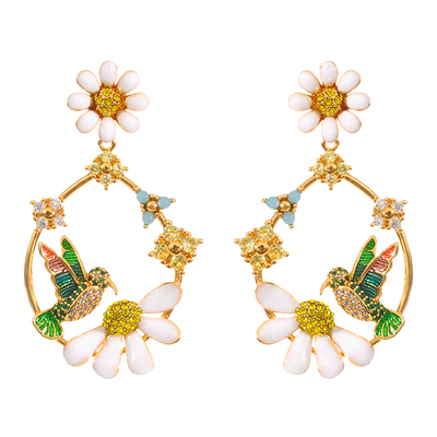 A蜂鸟向日葵小雏菊大耳环精致