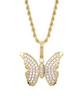 ins欧美嘻哈百搭小蝴蝶Butterfly满钻石男女潮网红Hiphop毛衣项链