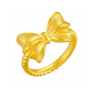 蝴蝶结黄金戒指女足金999在逃公主指环麻花尾戒3D硬金食指戒送礼