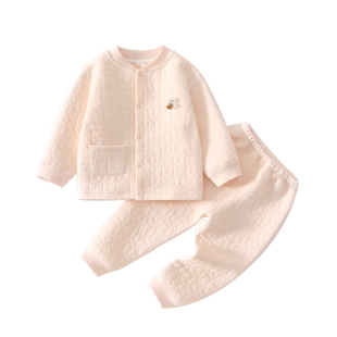 婴儿衣服秋冬夹棉分体套装婴幼儿女宝宝冬装洋气初冬秋衣秋裤保暖