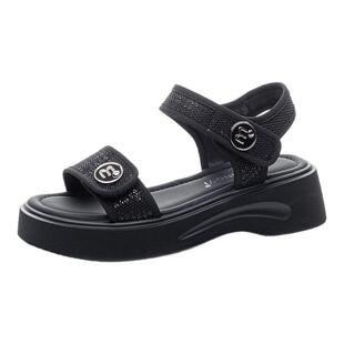 2025夏季新款大码凉鞋女41-43厚底凉鞋女外穿42魔术贴气质配裙子