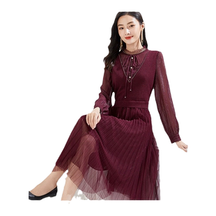 乔万尼时尚新品连衣裙商场同款假两件设计复古羊毛针织裙EI4E669