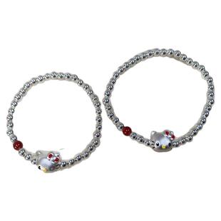 足银儿童999银手链kt猫铃铛儿童手链女童亲子大人银珠三丽鸥手链