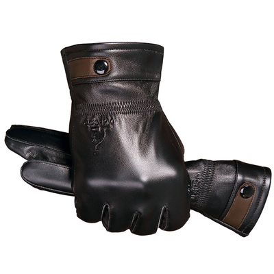 袋鼠头层真皮秋冬季加绒加厚手套