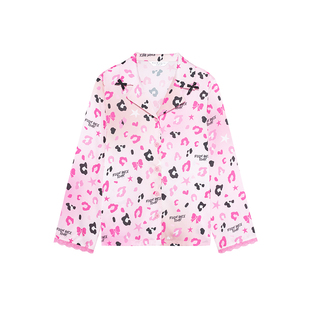 RooMance汝曼司 原创豹纹绸缎睡衣女款秋冬蕾丝花边袖家居服套装