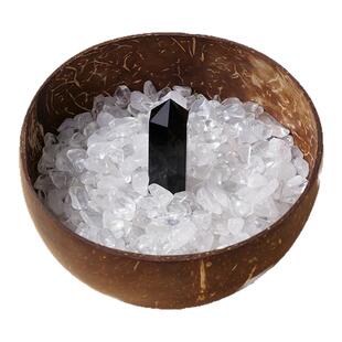 水晶消磁碗天然白水晶碎石宝石手链消磁石收纳净化容器天然椰壳碗