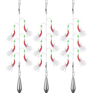 仿生串钩翘嘴白条钓组鱼皮假饵夜光鱼钩诱鱼套装路亚亮片虾皮串钩