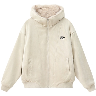 【明星同款】ER两面穿座山雕麂皮毛领连帽外套cleanfit美式情侣装