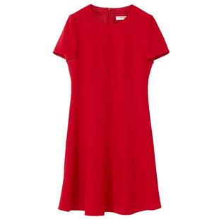 【明星同款】朗姿三醋酸修身显瘦气质休闲红白色连衣裙夏奥莱裙子