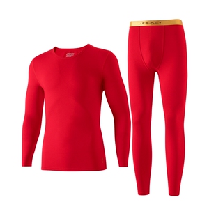 Jockey本命年红色内衣套装女保暖内衣男士秋衣秋裤女保暖套装情侣