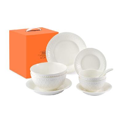 玛戈隆特纯白浮雕骨瓷家用餐具