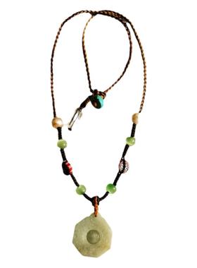 10257道+翡翠八卦牌老猫眼琉璃珍珠项链本名念首饰