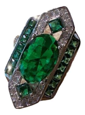 莫吉托绿宝石 花篮手镯 富婆的快乐 镀18K金 孔雀绿花环锆石戒指