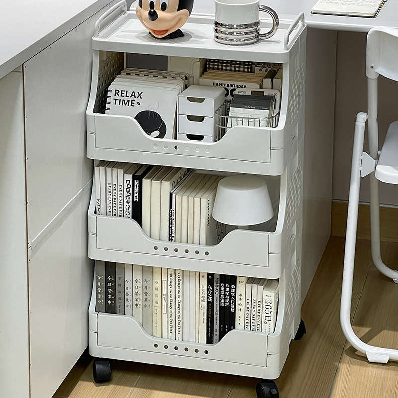 小推车置物架宿舍书桌落地多层收纳架卧室桌下可移动带轮整理书架